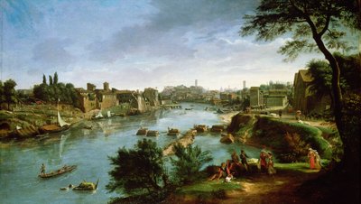 Uitzicht op de rivier de Tiber in Rome door Gaspar van Wittel